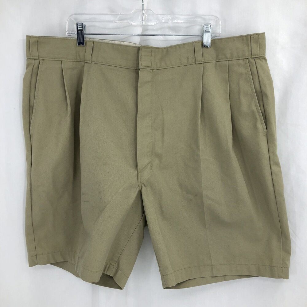 Dickies Khaki Work Shorts Pleated Front Polyester Cotton 8” Inseam Size 44